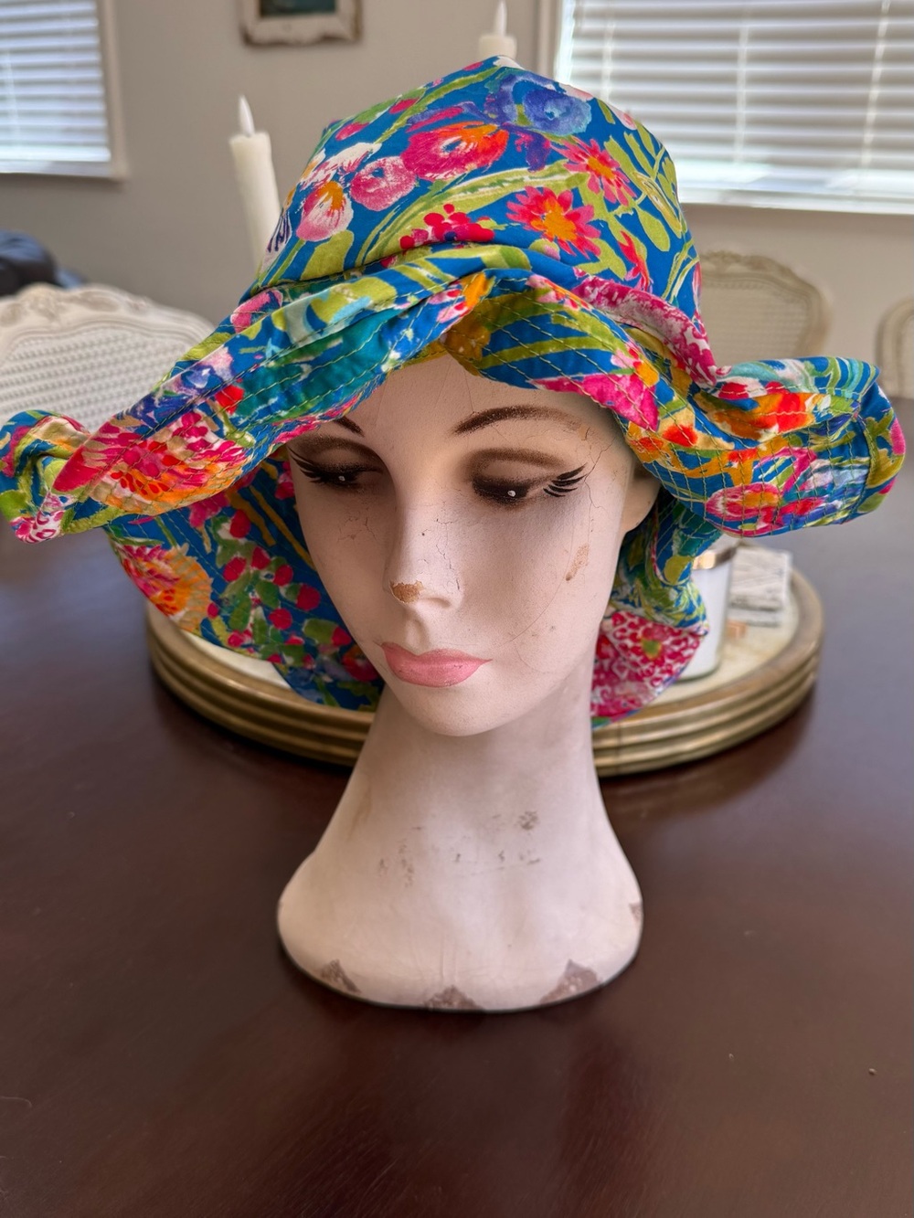 Grevi Floral Sun Hat in Teal, Pink, Yellow